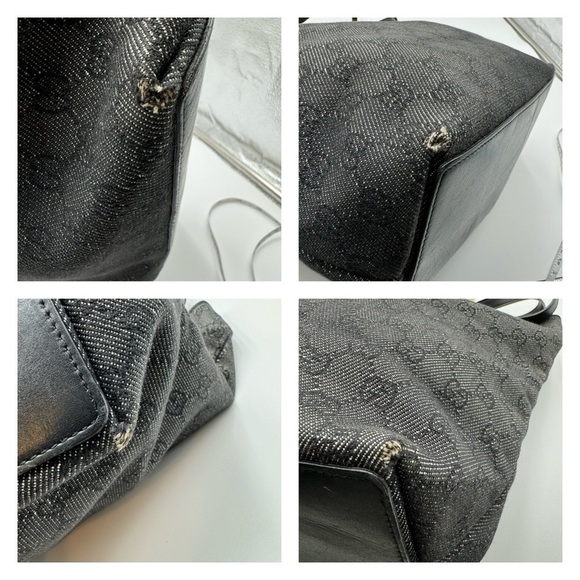 Gucci-Authentic-Vintage Tote Bag GG Black Denim/ Leather straps & Piping - Picture 15 of 16